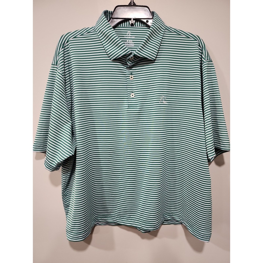 Rhoback Polo Golf Shirt Mens XXL Green/White Striped Short Sleeve Performance